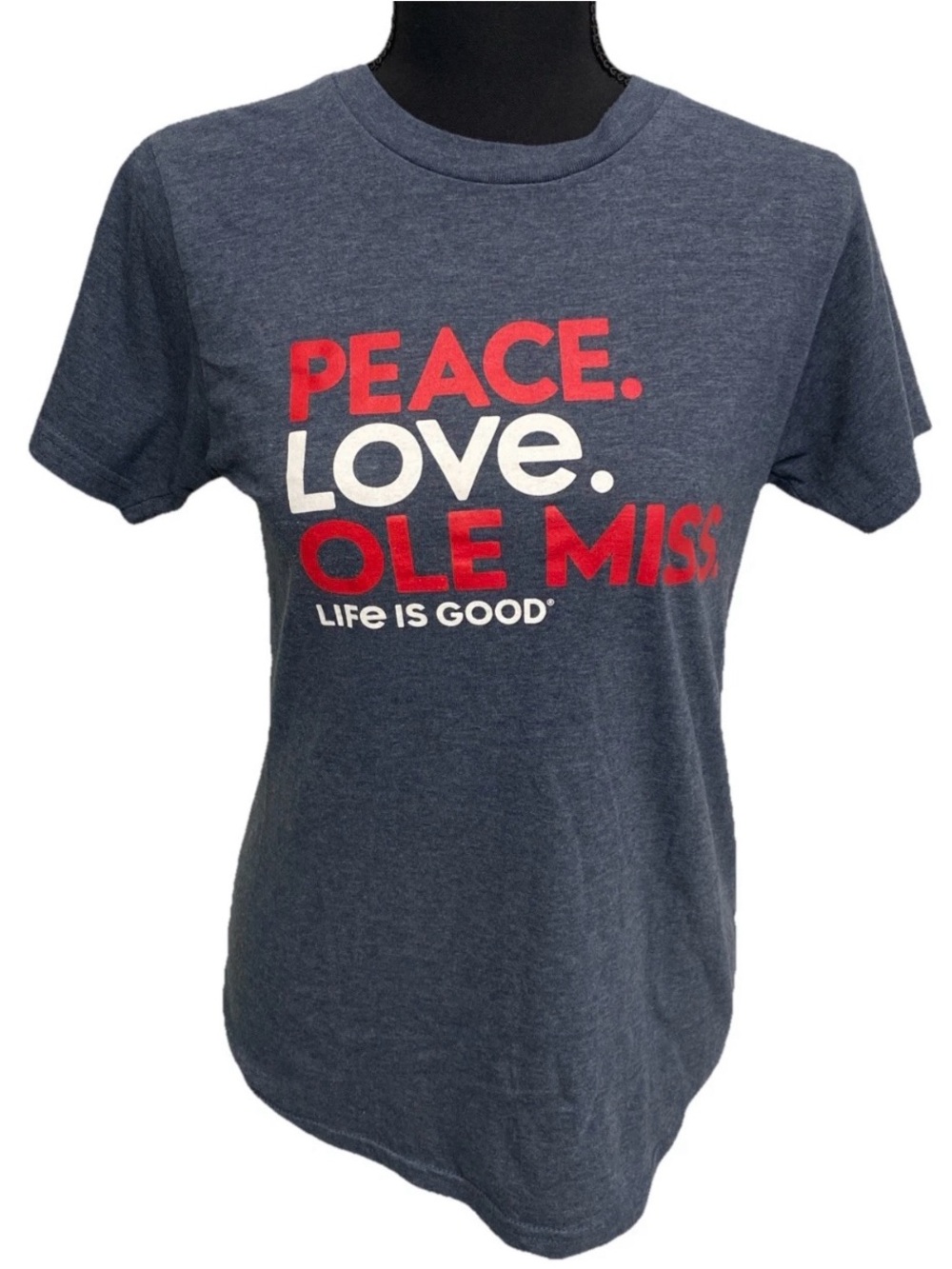 Life Is Good Navy Tee with Red & White Ole Miss Graphic Ladies Small